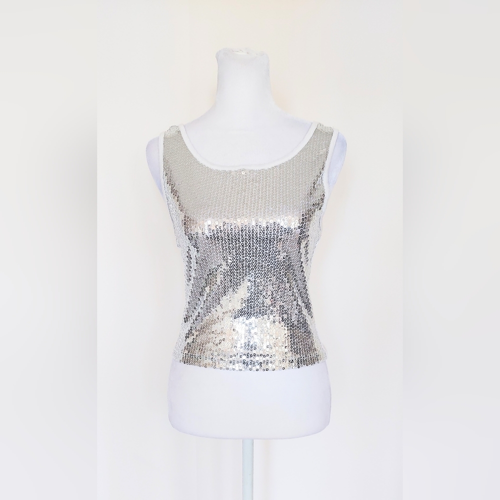 Wet Seal Sequined Cropped Tank Top White Size Small